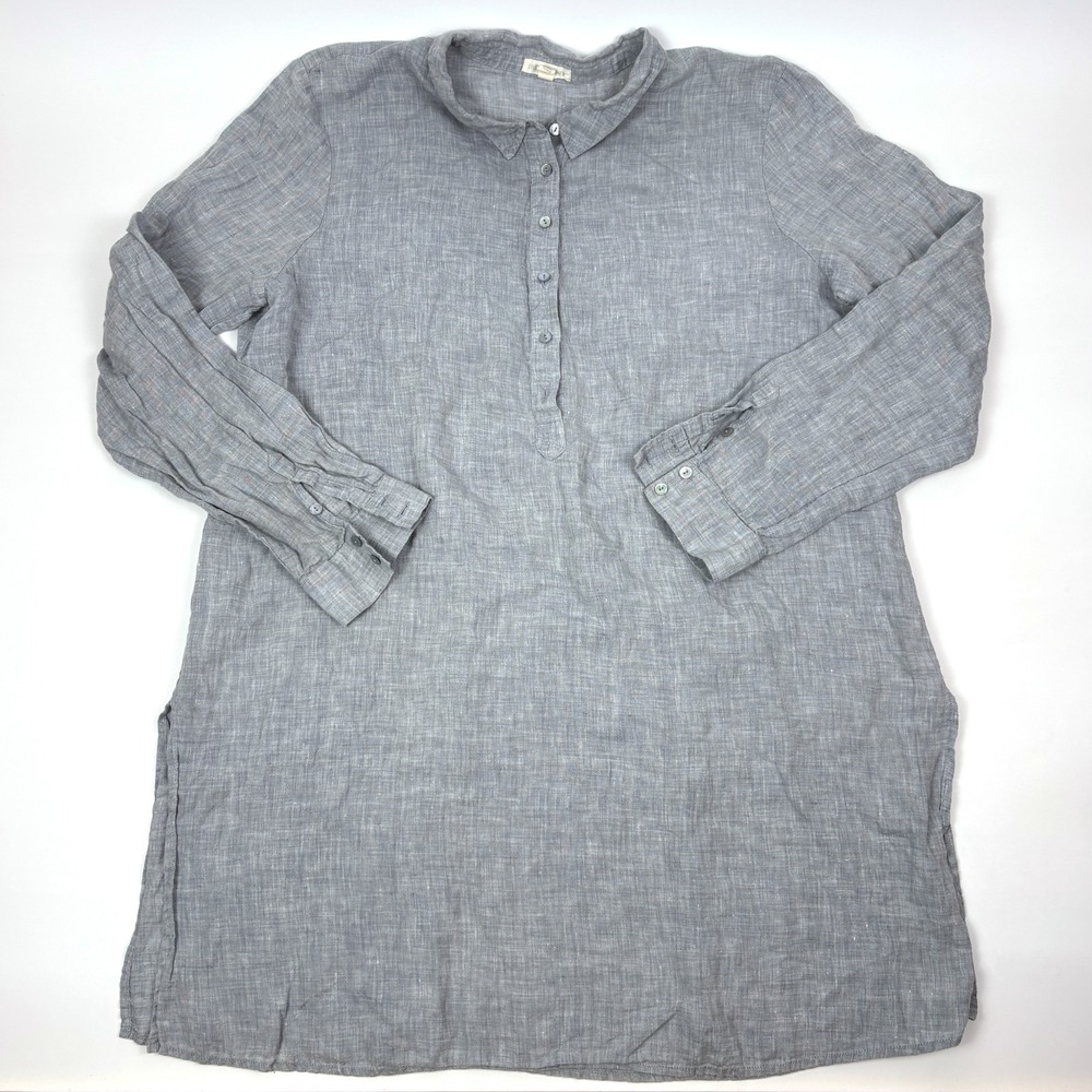 Eileen Fisher Organic Linen Tunic Top Womens Sz L Blue Minimalist‎ Lagenlook